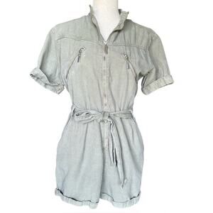 Topshop Utility Romper Light Olive Green Zip Front Belted Shorts 6 Workwear